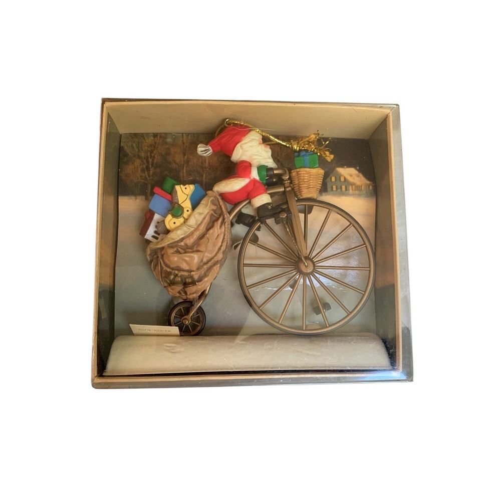 Vintage 1982 Hallmark Cycling Santa Christmas Ornament in Box